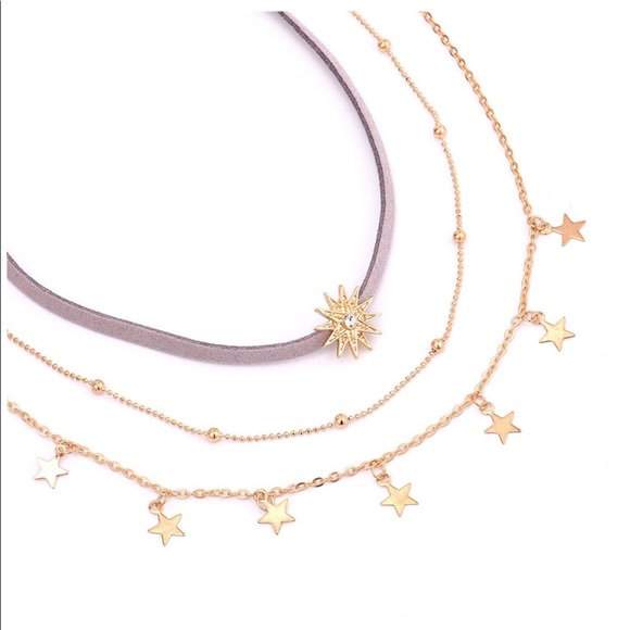 Cute layered choker necklace 2 pcs set stars gold - Picture 3 of 7